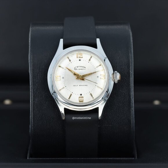 Gotham Automatic Incabloc 31mm Arabic Silver Dial on SS and Black Leather Strap